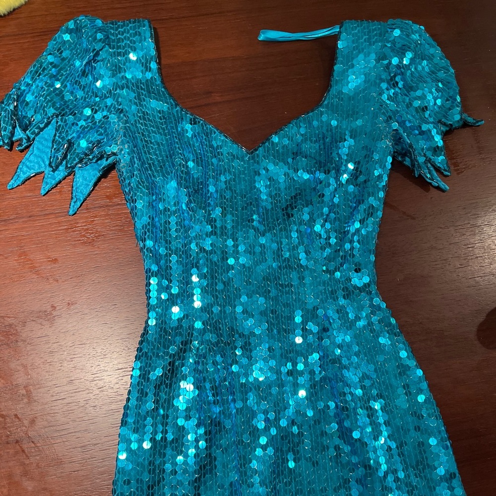 Vintage teal sequined mini dress
